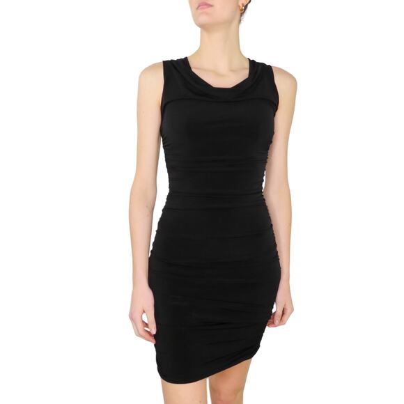 1990s Vintage Intermission Little Black Dress Ruched Cowl Neck Bodycon Small - Picture 1 of 6